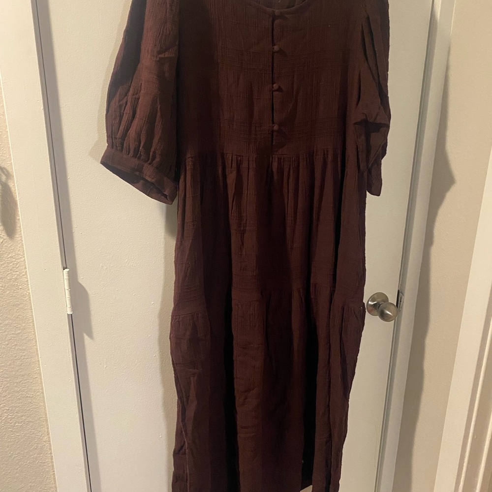 Dark Purple/Maroon Maxi Dress with Puff Sleeves
